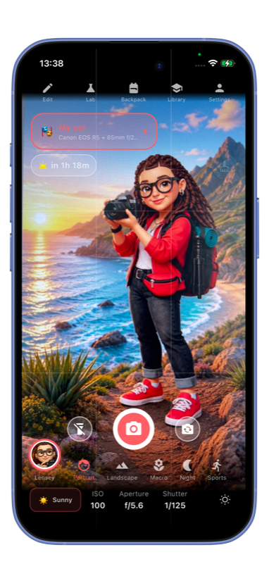 Field Assistant giving real-time settings advice tuned to your camera and lens