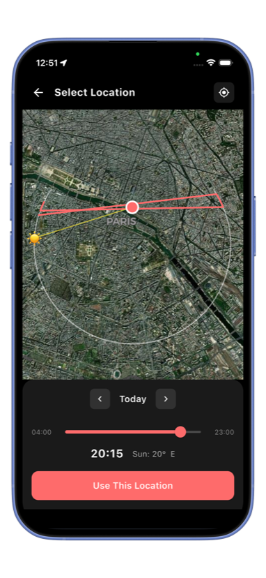 Sun Map showing the sun's trajectory across the location